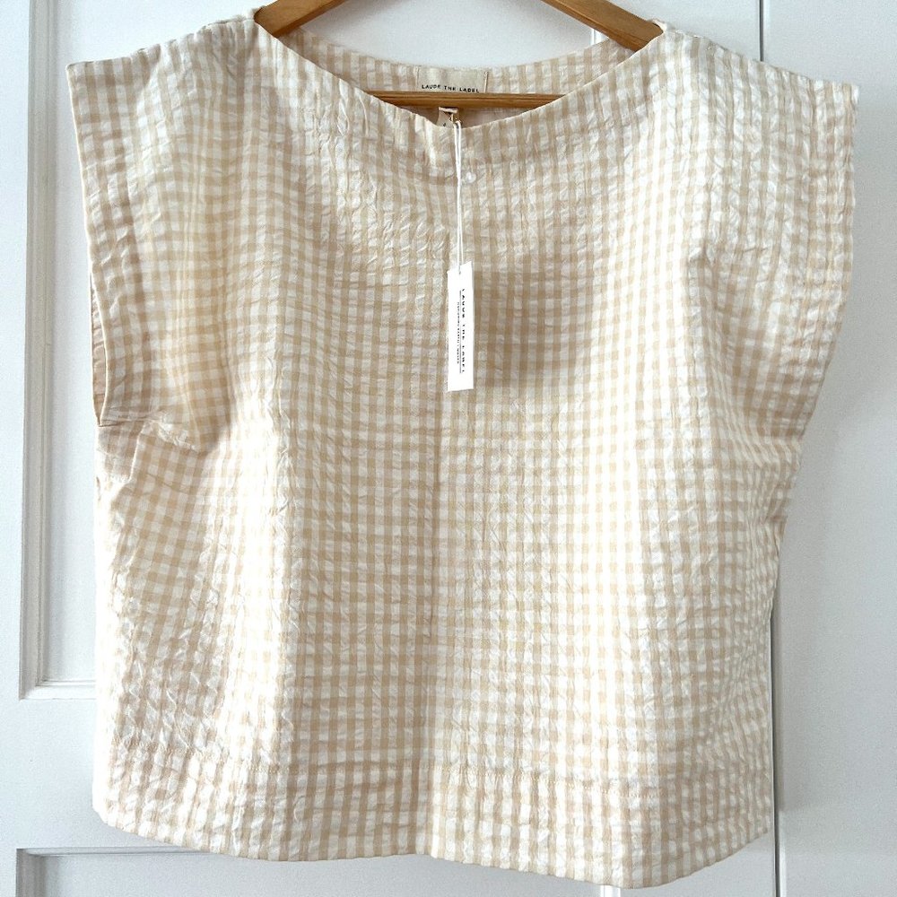 New With Tags LAUDE THE LABEL Gingham Everyday Top Organic Cotton Seersucker M